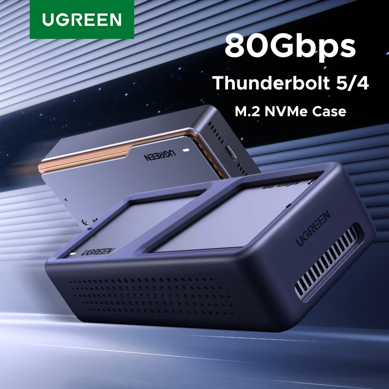 

Корпус SSD UGREEN 80 Гбит/с M.2 NVMe с охлаждающим вентилятором, совместимый с Thunderbolt 5/4/3/USB 4 M-Key/(M&B) Key NVMe 2280 SSD