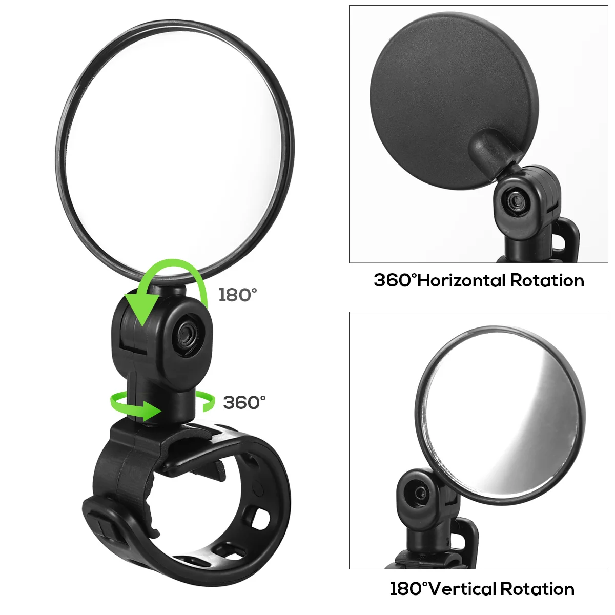 2Pcs Rear View Mirror for Bike Durable Material Large Lens Lightweight Scratch Resistant for 15-35mm Handlebar