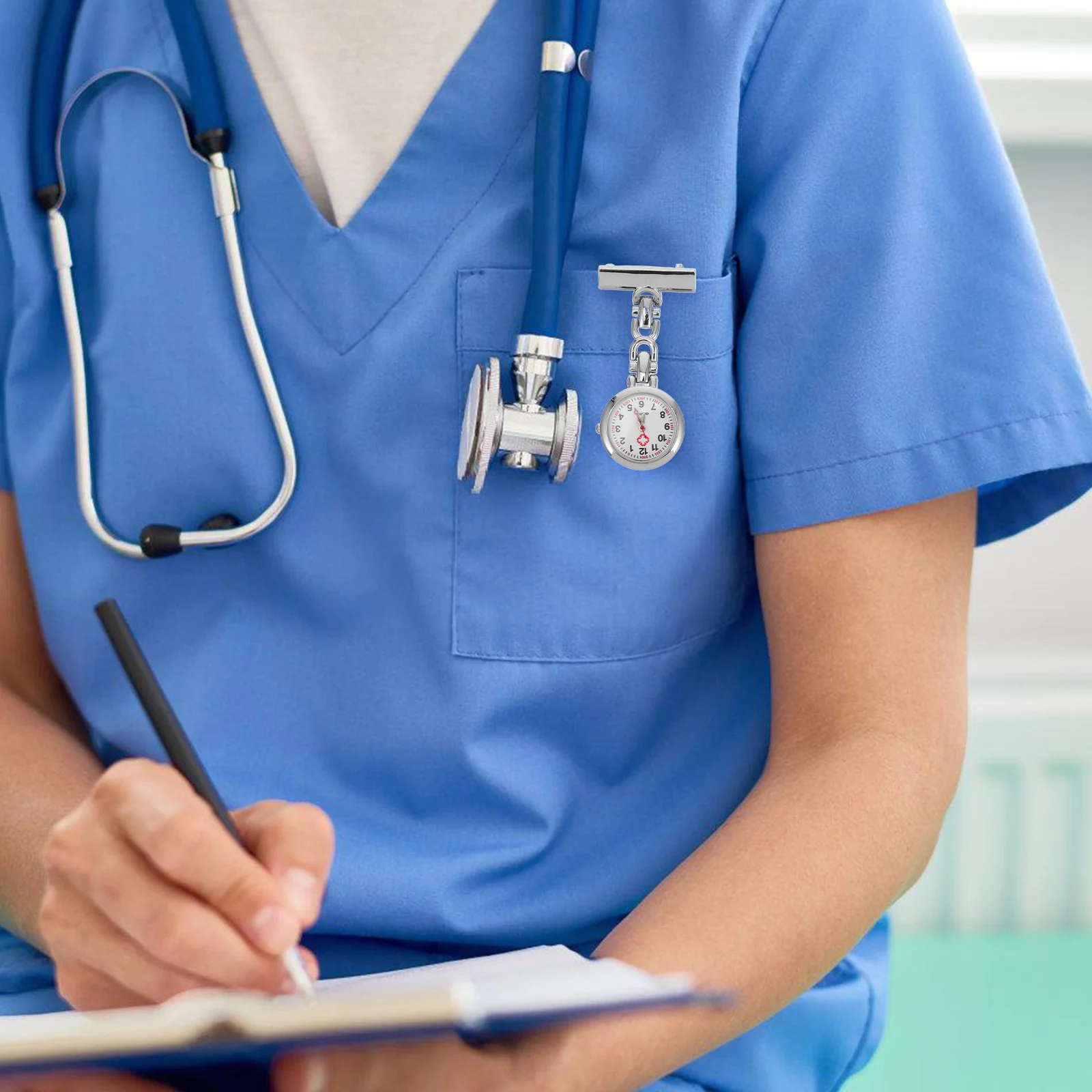 1 قطعة ممرضة ساعة الجيب الطبية الصف الفولاذ المقاوم للصدأ معلقة بروش للأطباء الممرضات المحمولة سهلة القراءة ساعة العمل الأبيض #5
