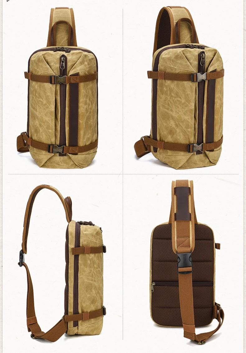 

Men's waterproof canvas chest bag, retro large-capacity single-shoulder crossbody bag, multi-functional small chest bag