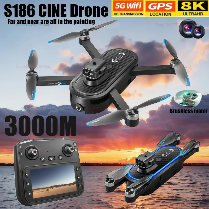 

2025 New S186 Drone 8K Professional 5G GPS HD Dual Camera Photography Brushless Foldable Large Screen RC Quadcopter Boy Toy Gift