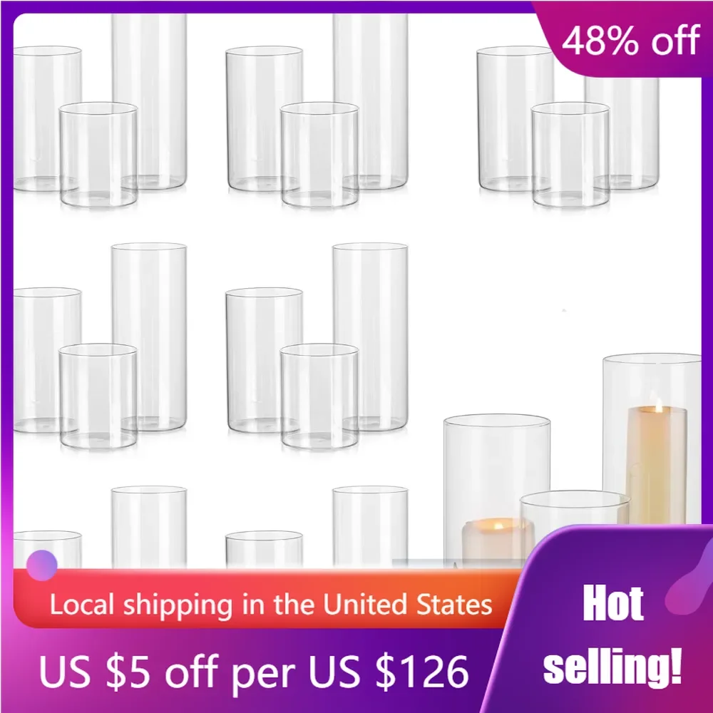 

Set of 24 Clear Hurricane Candle Holders for Pillar Candles, Clear Vases for Floating Candles Wedding Decorations