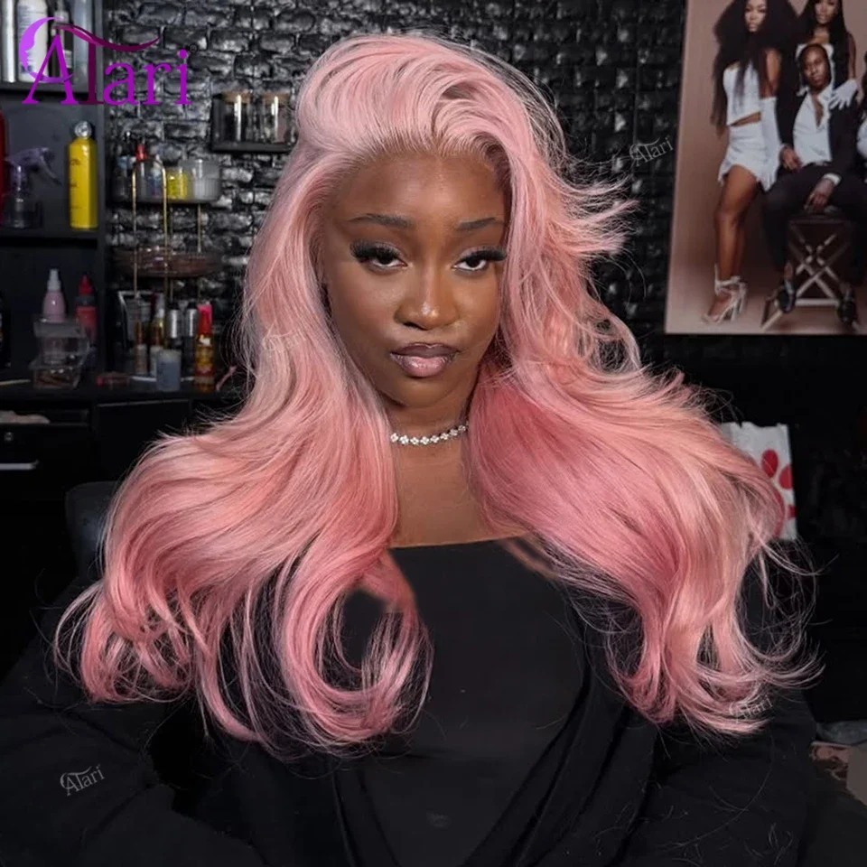 Light Pink Body Wave Human Hair Pre Plucked Brazilian 13x4 13x6 Lace Frontal 180 Density Rose Pink Transparent Lace Front Wig