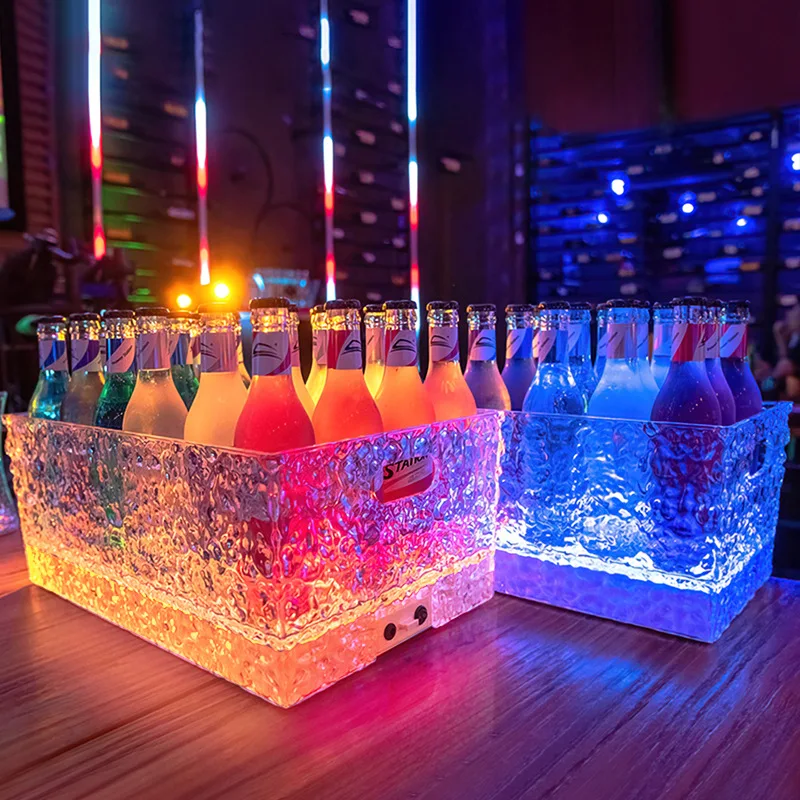 Luxury Luminous Ice Bucket Colorful Lights Outdoor Ktv Bar Beer Basket, Transparent Iced Champagne Cocktail 12/24 Bottles