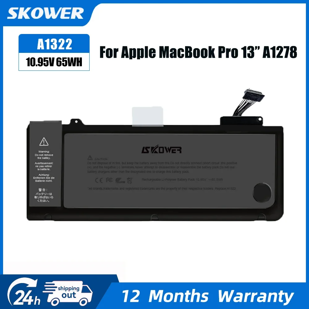 SKOWER 10.95V 65.5Wh A1322 Laptop Battery For Apple MacBook Pro 13 Inch A1278 (2009-2012)