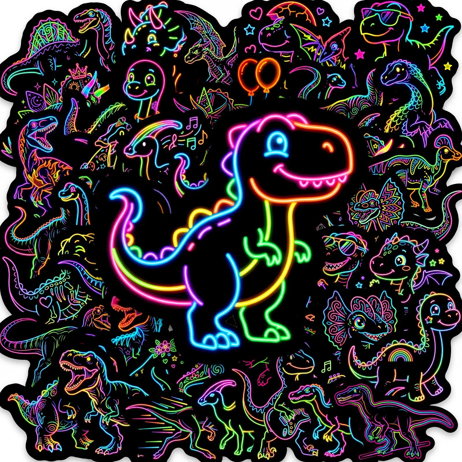 AliExpress NONE 50PCS Funny Dinosaur Cartoon Stickers Neon Style Animal Graffiti Decoration DIY Kids Toys Luggage Laptop Guitar Car Bike Decals