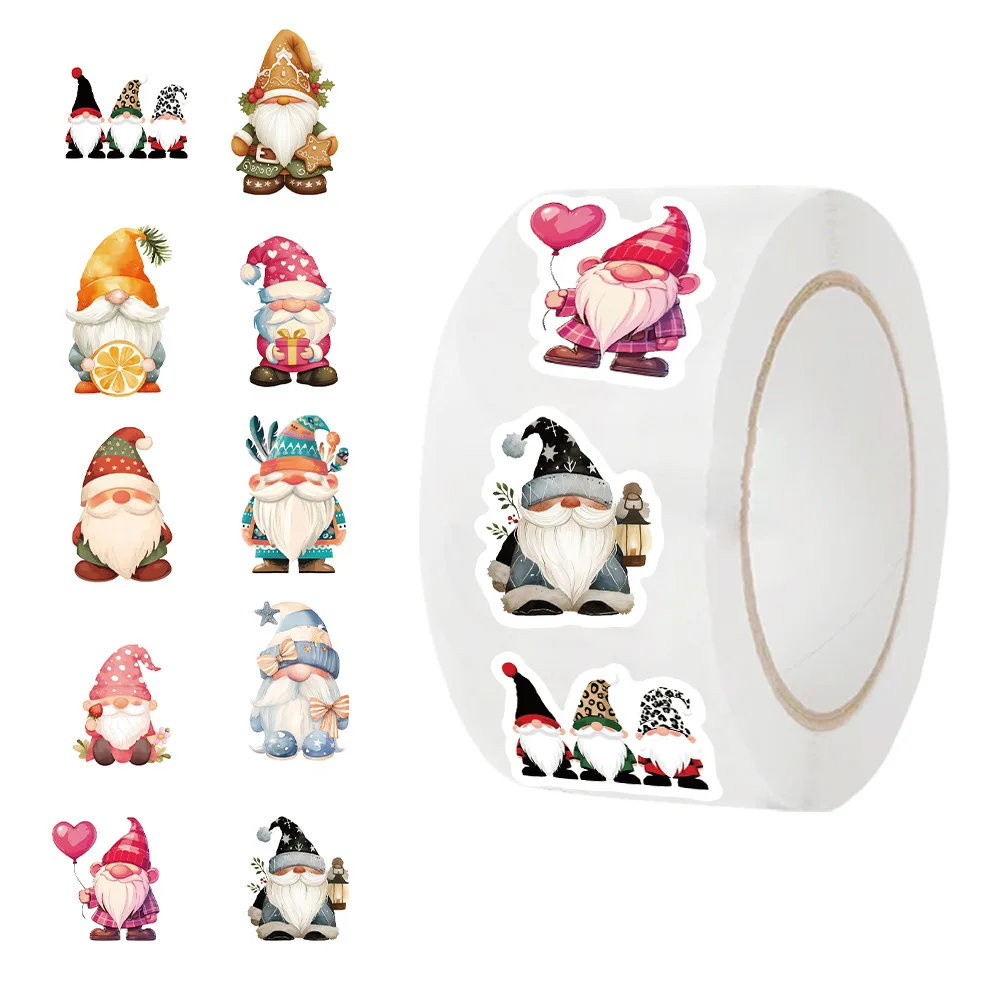 500pcs/Roll Christmas Gnome Dwarf Cartoon Sealing Stickers DIY PVC Laptop Decals Decoration Stiker Reward Gift Toys