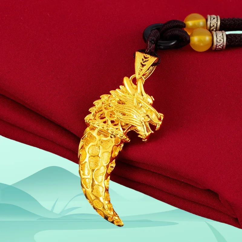 من المألوف والجو AU750 18K الذهب العتيقة نمط الاستبداد الرجال الذئب الأسنان قلادة قلادة هدية عيد الحب D #2