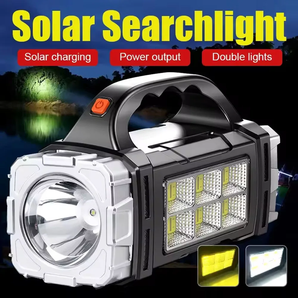 

2025 Powerful LED Flashlight USB+Solar Rechargeable Flashlight COB Outdoor Camping Torch Portable Searchlight Power Bank Outdoor
