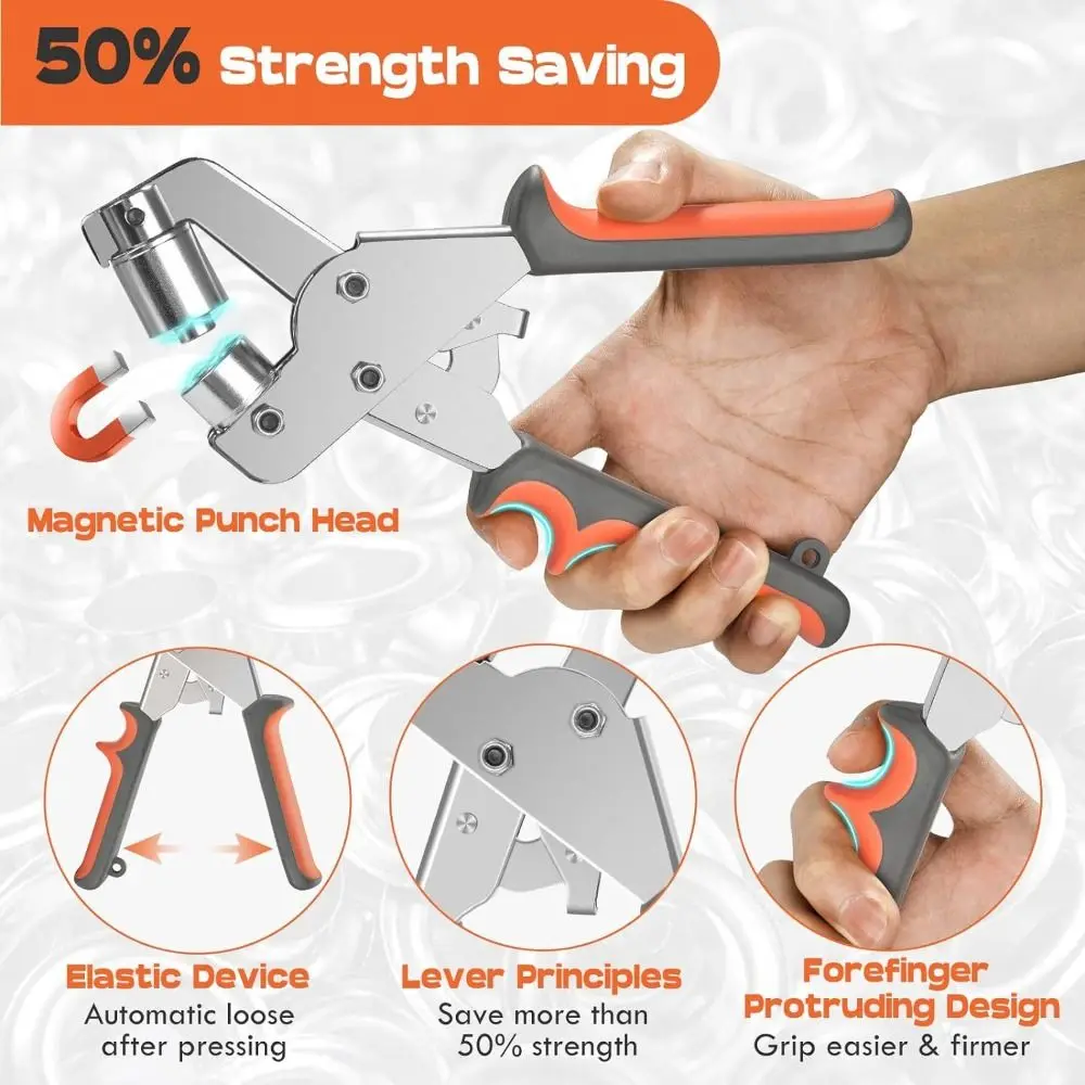 

3/8'' 10mm Size Metal Eyelets Kit Metal Material Leathercraft Grommet Eyelet Plier Kit Punch Pliers with 100 Eyelets