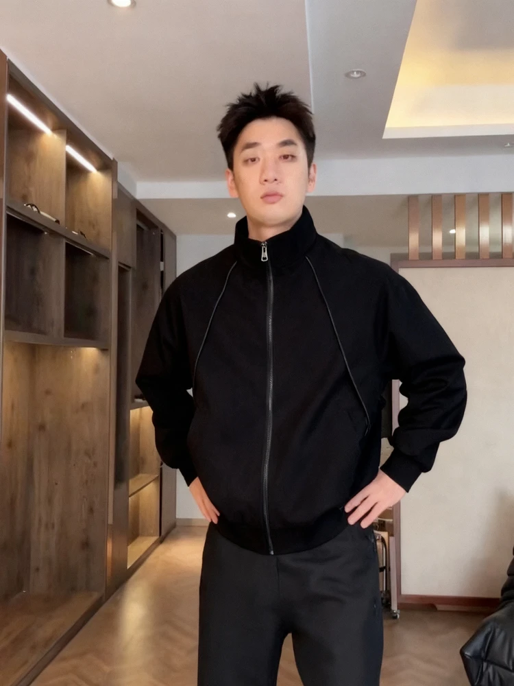 

Весенне-осенний мужской свободный кардиган на молнии с воротником-стойкой, простой повседневный модный деловой топ, верхняя одежда, пальто