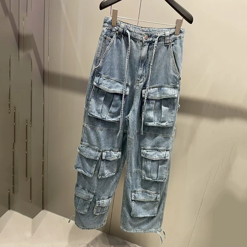 

Retro casual loose multi-pocket jeans, high-waisted slimming cargo pants, straight-leg pants, long pants 2025 new style