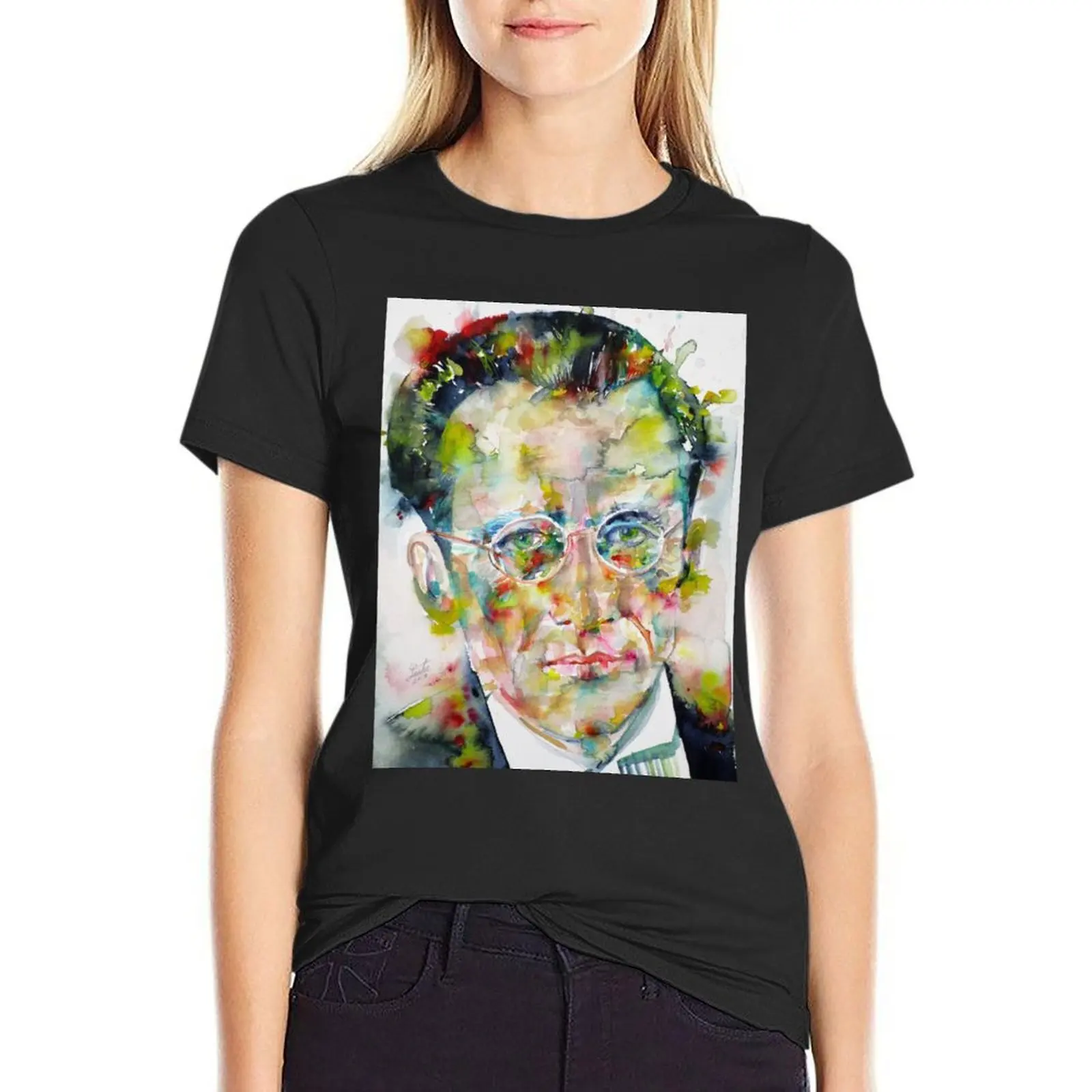 ERWIN SCHRODINGER - watercolor portrait T-Shirt plus size tops cute clothes korean fashion t-shirts for Women loose fit