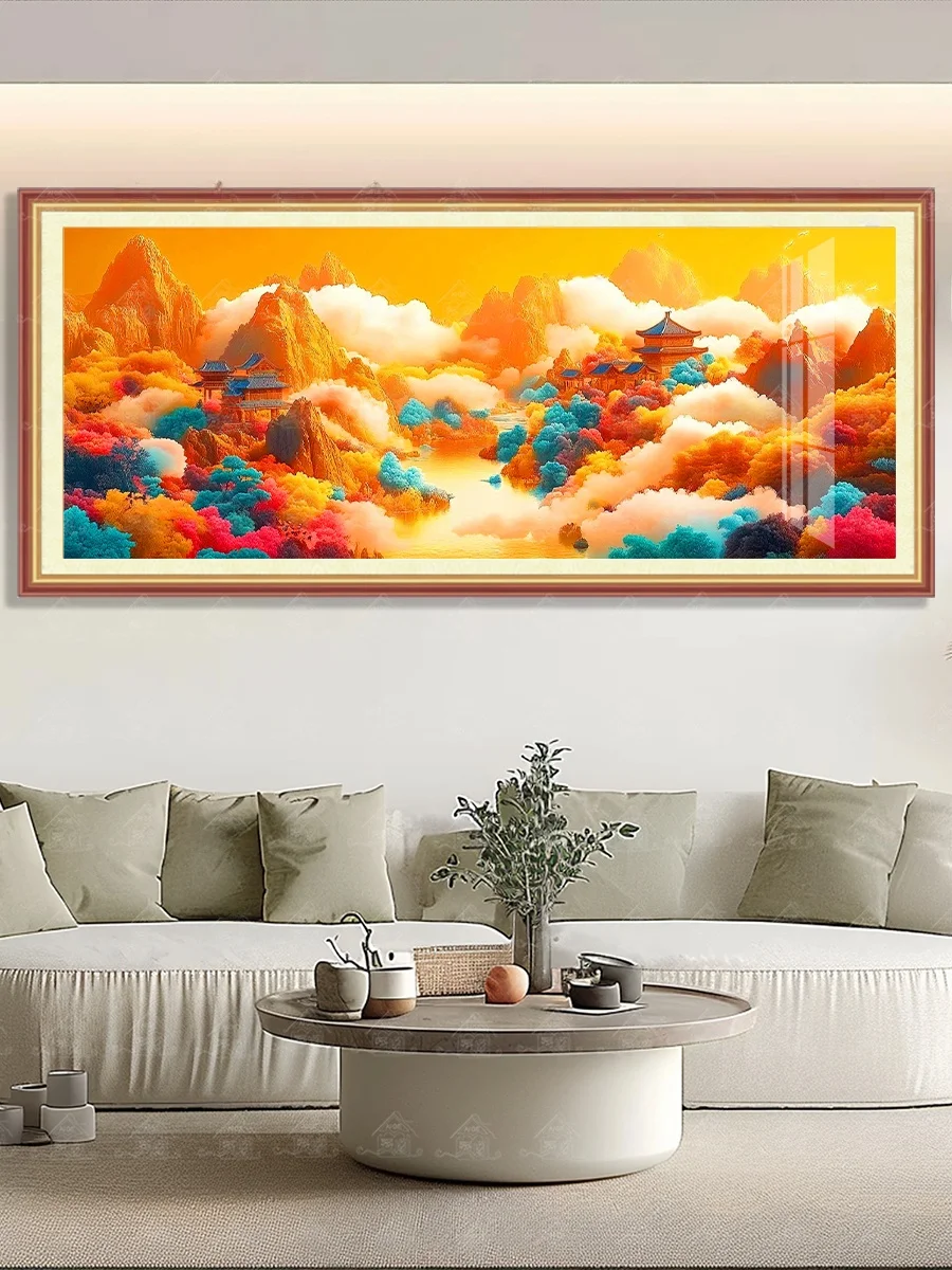 

Набор для вышивания крестиком ручной работы из хлопка «Восходящее солнце, Золотая гора»: классический пейзаж, большой размер, для декора гостиной