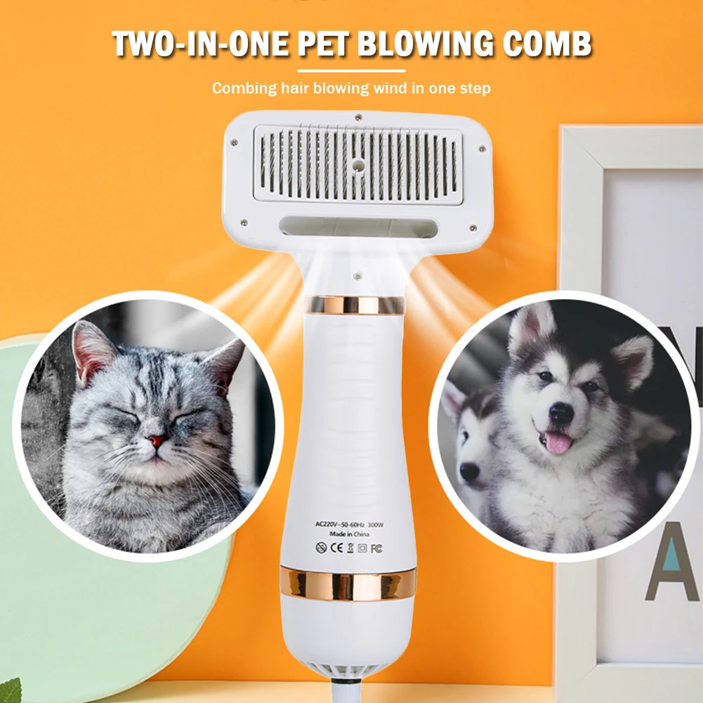 Pet Dog Hair Dryer 2-in-1 Cat Dog Dryer Grooming And Care Adjustable Temperature Low Noise Pet Blow Dryer Comb Cat Dog Supplies