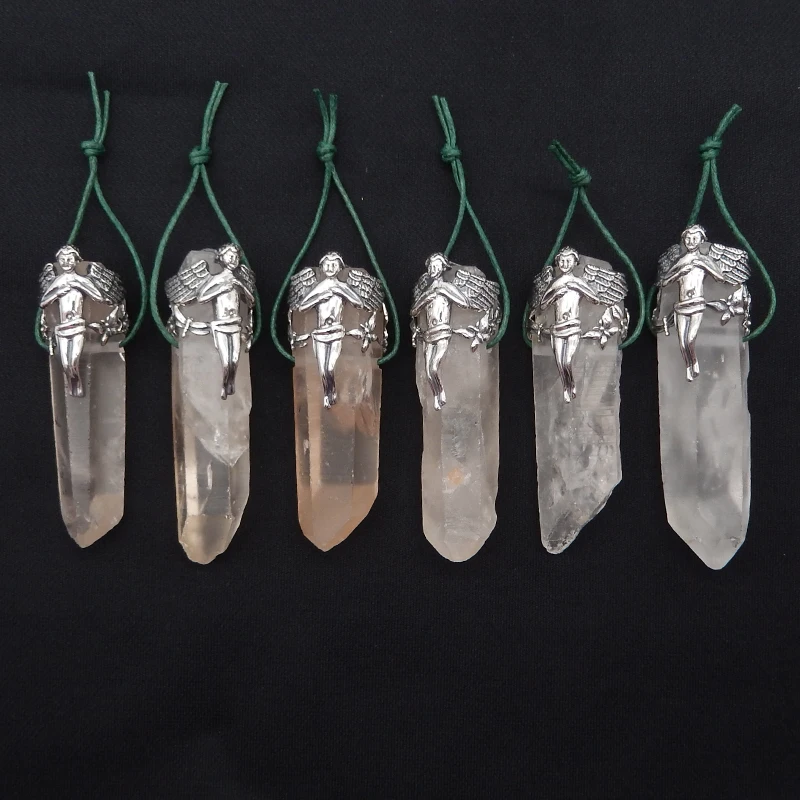 

925 Sterling Silver Angel Necklace Pendant Men,Natural Stone Quartz Luxury Quality Jewelry New 70x21x22mm 35g