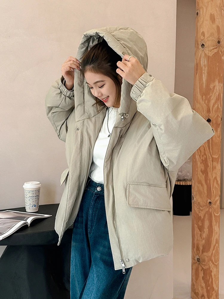 

Зимняя утепленная куртка из белого гусиного пуха с капюшоном, водонепроницаемая, модная, универсальная, женская, для повседневной носки, с длинными рукавами, на молнии