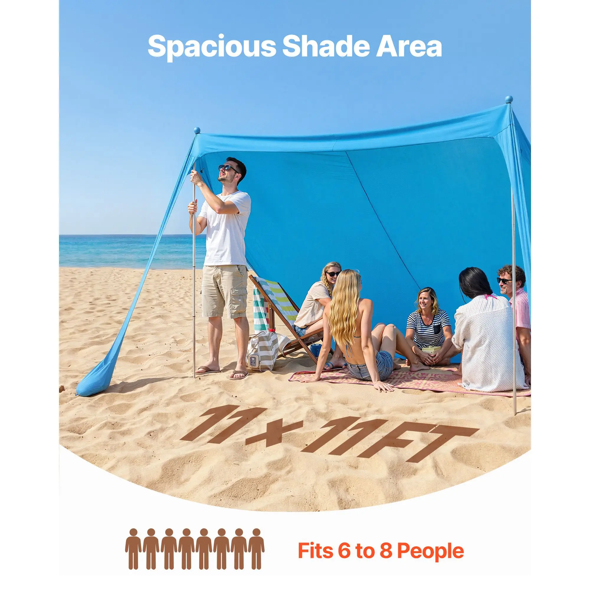 Beach Tent Sun Shelter, UPF50+ Protection, 6.6 ft Tall, 11 x 11 ft, Easy Pop Up Canopy with Sandbags, Stability Poles, Sand