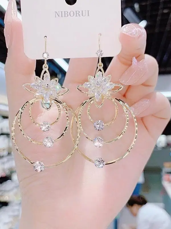 Brincos fs de zircônia com design de flor de gelo IA BEAR, formato redondo geométrico exage, acórios de joias d...