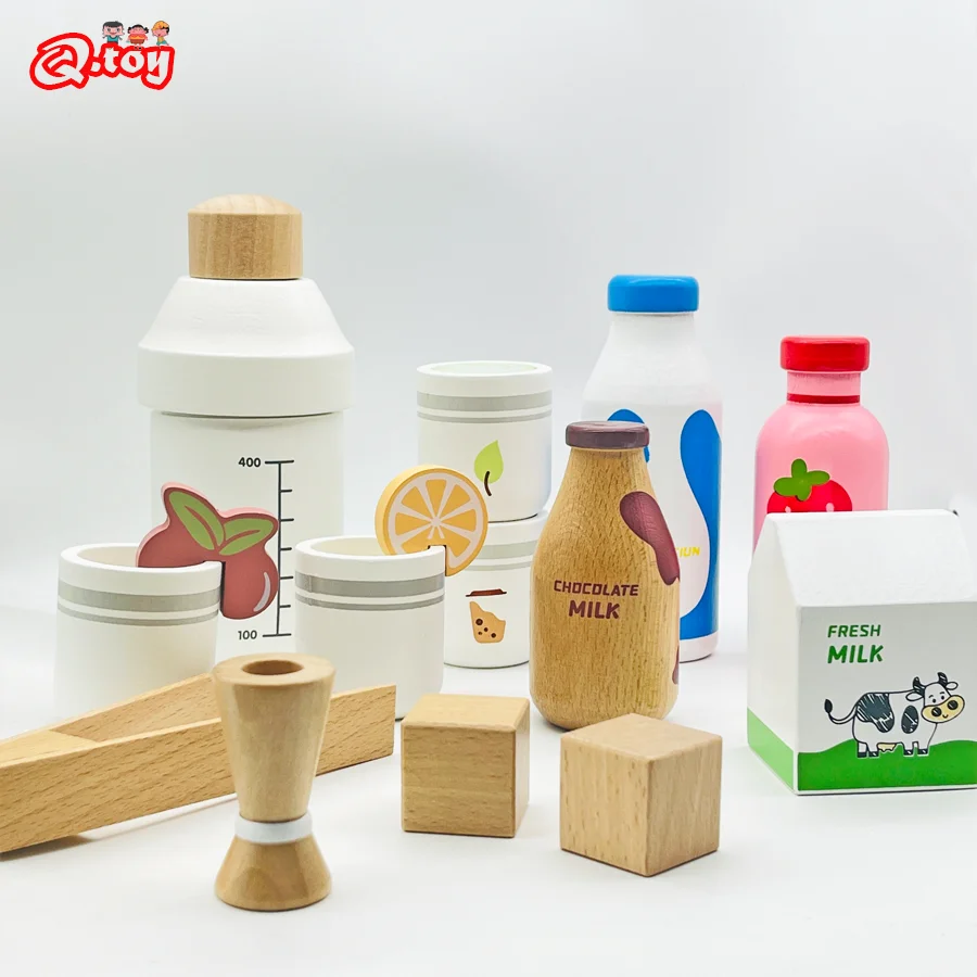 Children Pretend Play Wooden Milk Drink Set Kitchen Food Toys Montessori Learning Educational Kids Simulation Imitation Game