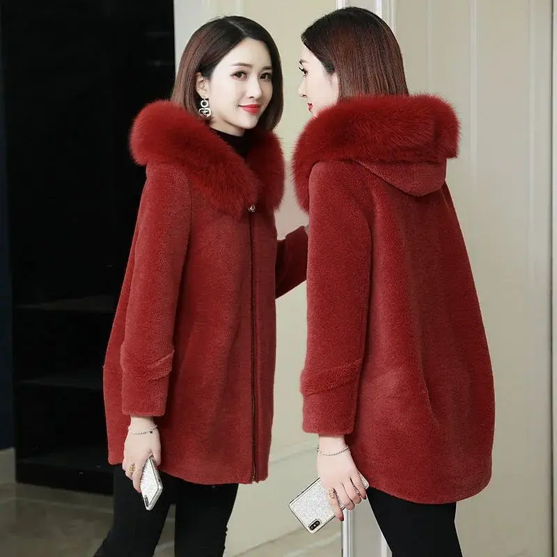 Woman Natural Real Solid Fox Fur Coat Female Winter Jackets Hooded Collar Fashion    Ladies Jacket Outerwear G360