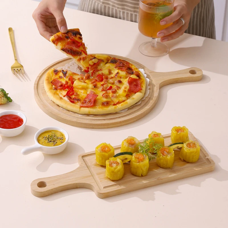 Bamboo Wood Pizza Peel Durable Wooden Pizza Board with Handle to Use as Serving Tray Cutting Board for Cheese Bread Fruit Pie