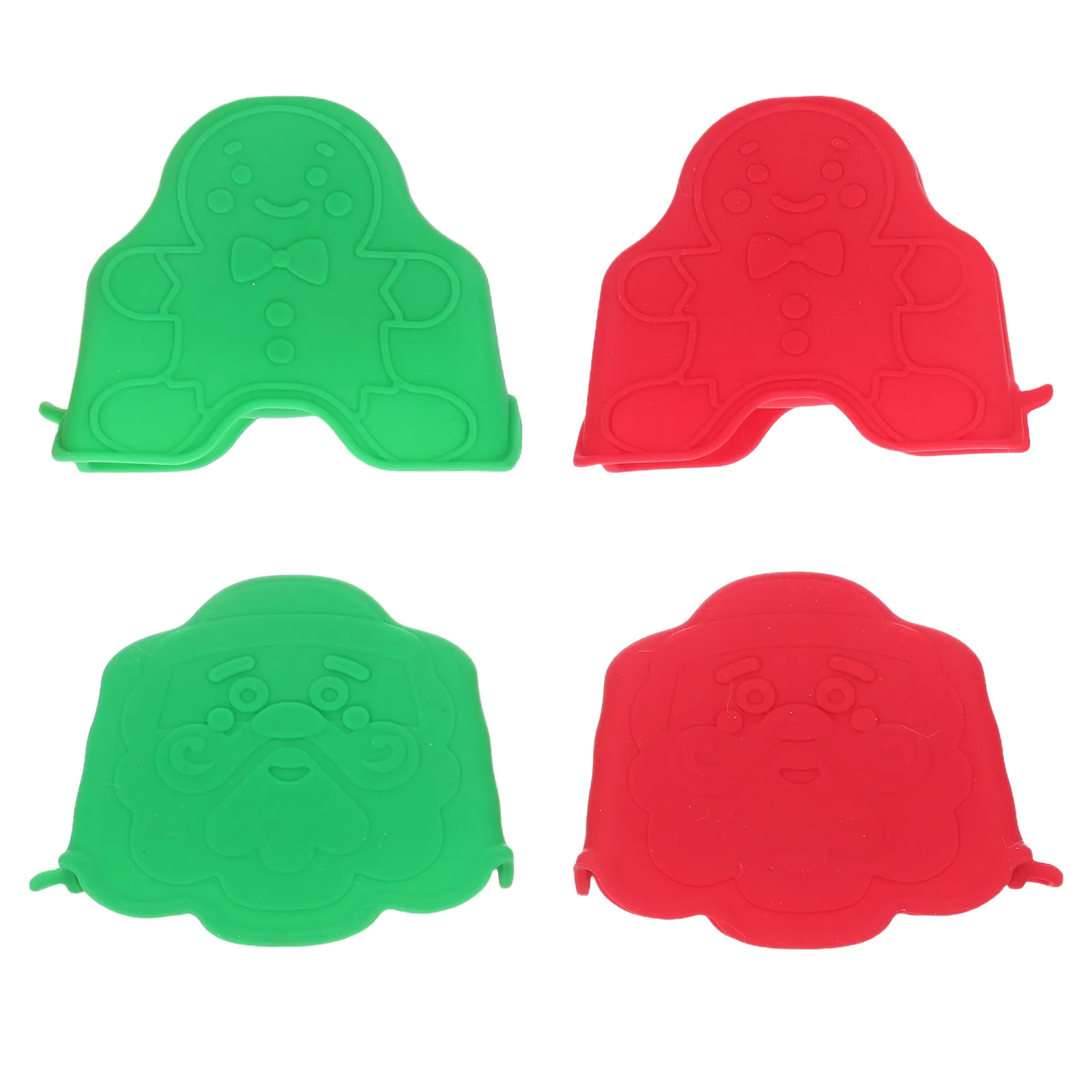 4 Pcs Anti Hot Silicone Hand Gloves Gingerbread Man Oven Mitts Bake Cooking Baking Mittens