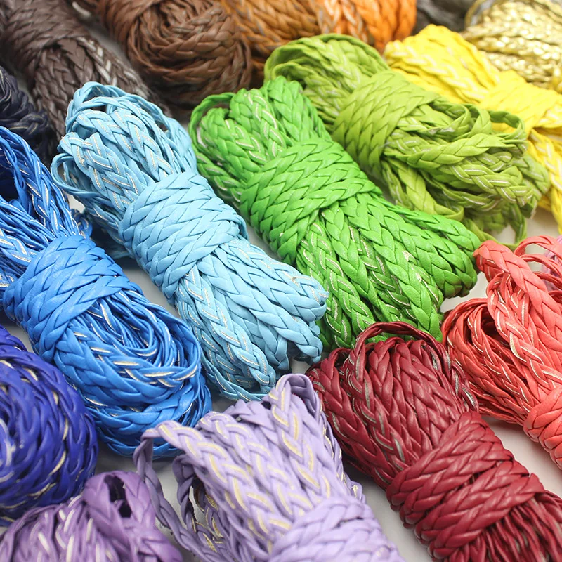 10Meters/lot Multicolors Braided PU Leather Cord 5mm Flat Faux Leather String Craft Cord for DIY Jewelry Making Supplier