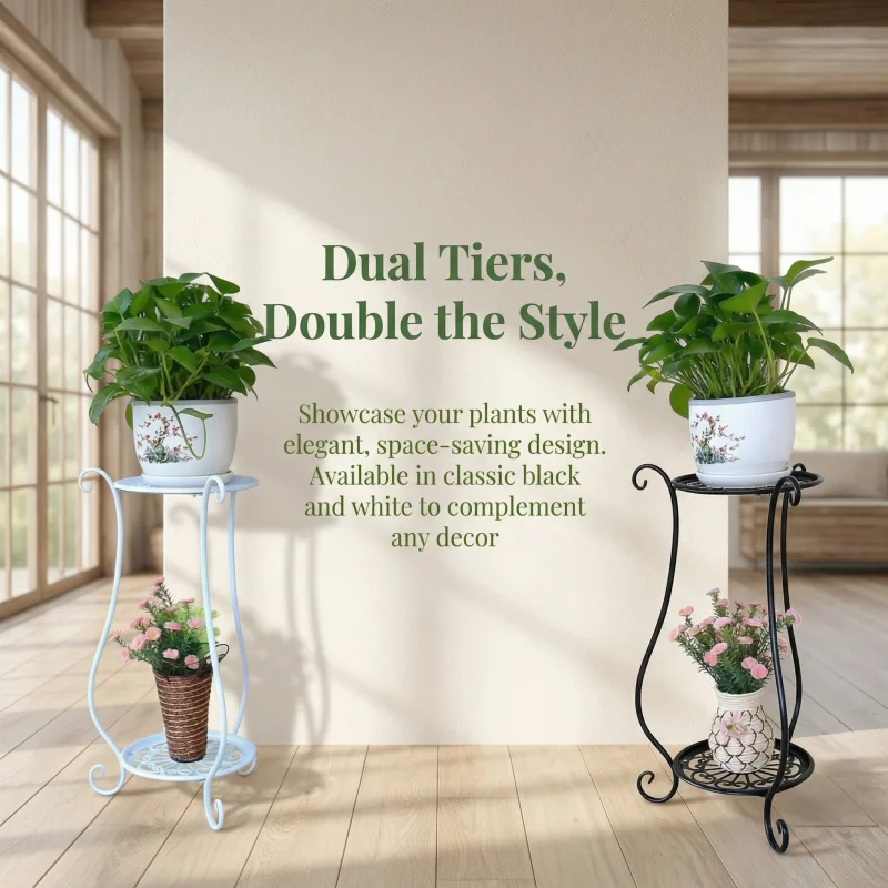 Floor-standing multi-layer flower pot rack with tray, European-style living room balcony green plant succulent storage rack, uni