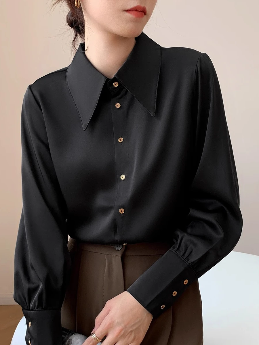 

Long Sleeve Chiffon Blouse Women's Spring Autumn Design Sensation Small Audience Inner Sharp Collar Top Light Maturity Profes...