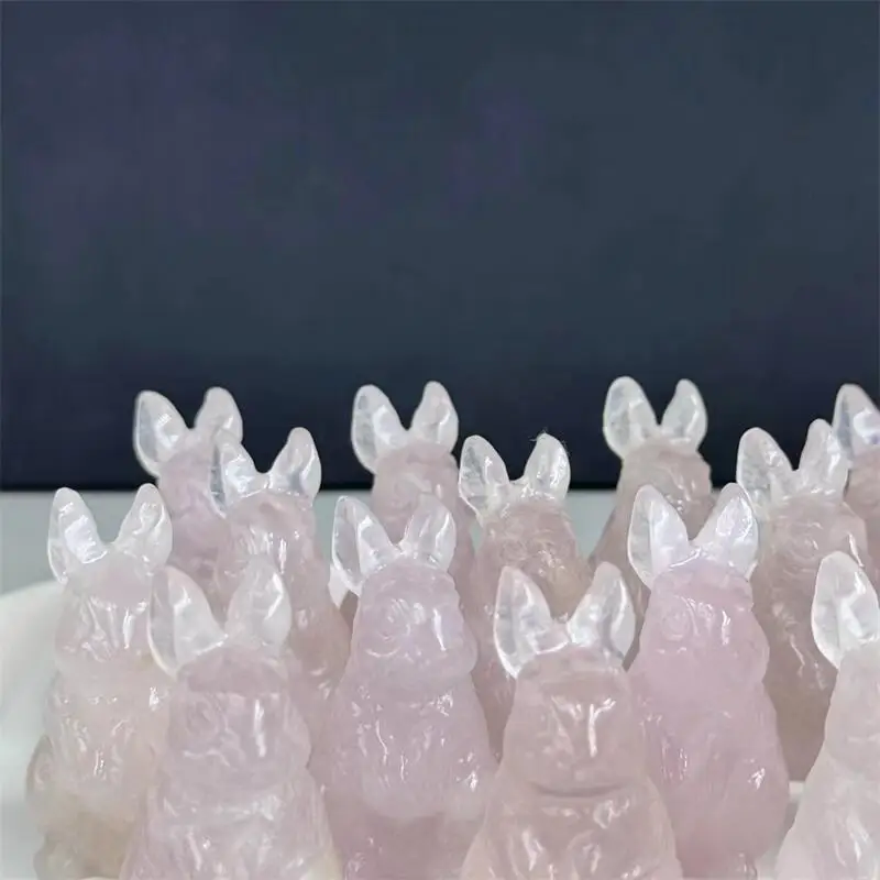 5CM Natural Rose quartz Cartoon Rabbit Carving Polished Quartz Animal Healing Stones Gems For Home Decorations 1PCS