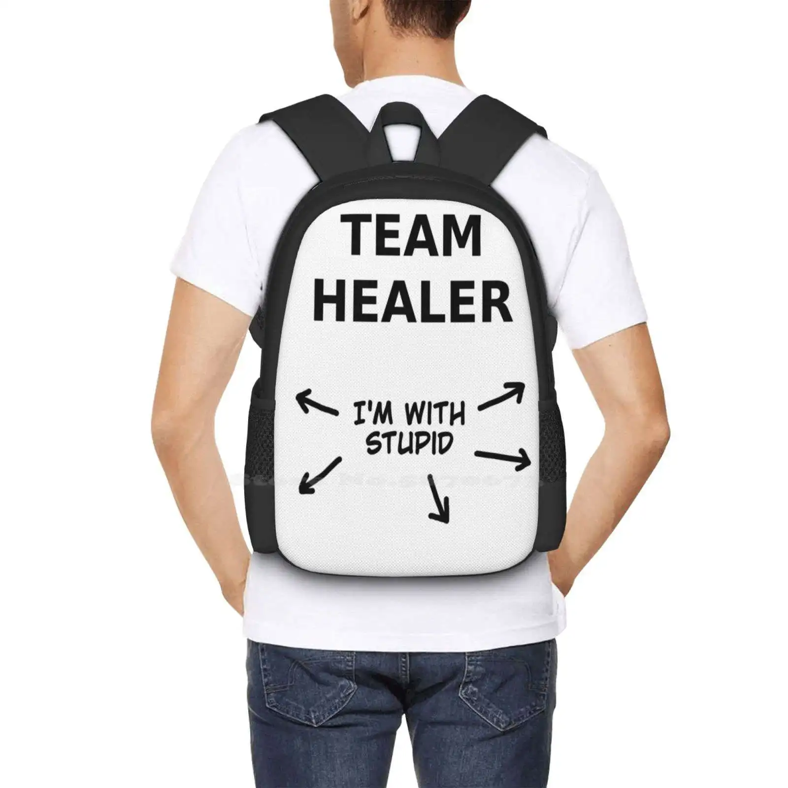 Школьные ранцы Team Healer для девочек-подростков, дорожные сумки для ноутбука, для игровой команды, целитель, я с глупым мемом, вращающийся настроение, милость, люцио