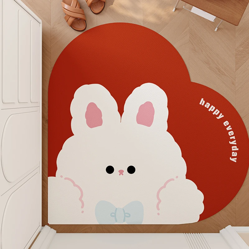 Valentine's Day Home Decoration Rug Cute Rabbit Doormat Red Cartoon Mat Heart Shape PVC Carpet Waterproof Scratch-resistant Mats