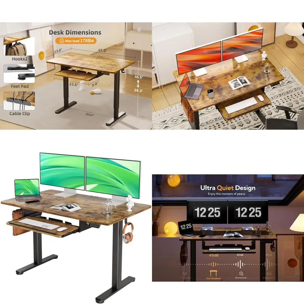 Standing Desk with Keyboard Tray, Standing Desk Adjustable Height, Raising Desks for Home Office and Computer Workstation, 48 In