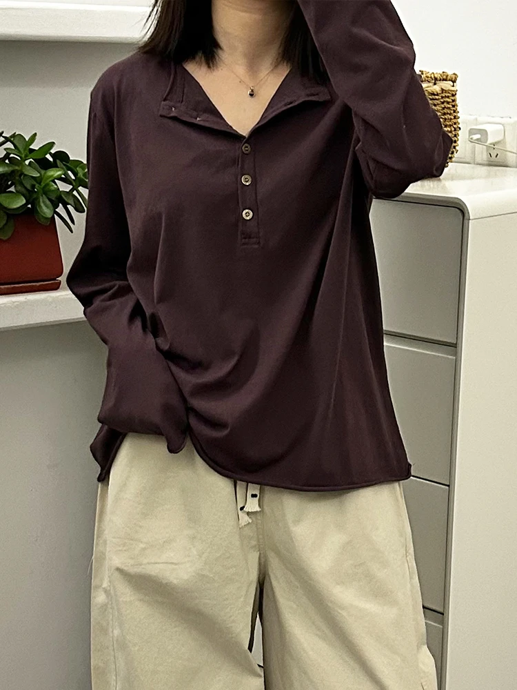 Amax LuluE 2026 Spring Fashion Loose Tee Shirts Womens Japanese Design Soild Tops Ladies Vintage Classic Causal Elegant Clothes