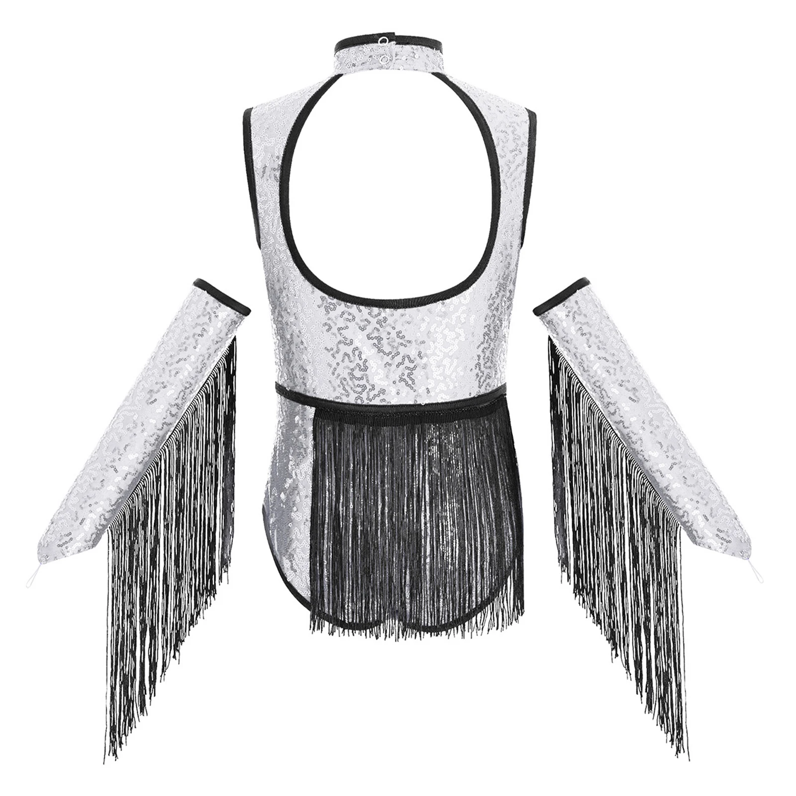 Kids Tops for Girls Color Block Shiny Rhinestone Jumpsuit Salsa Feather Latin Dance Leotard Chacha Tango Rumba Ballet Bodysuit