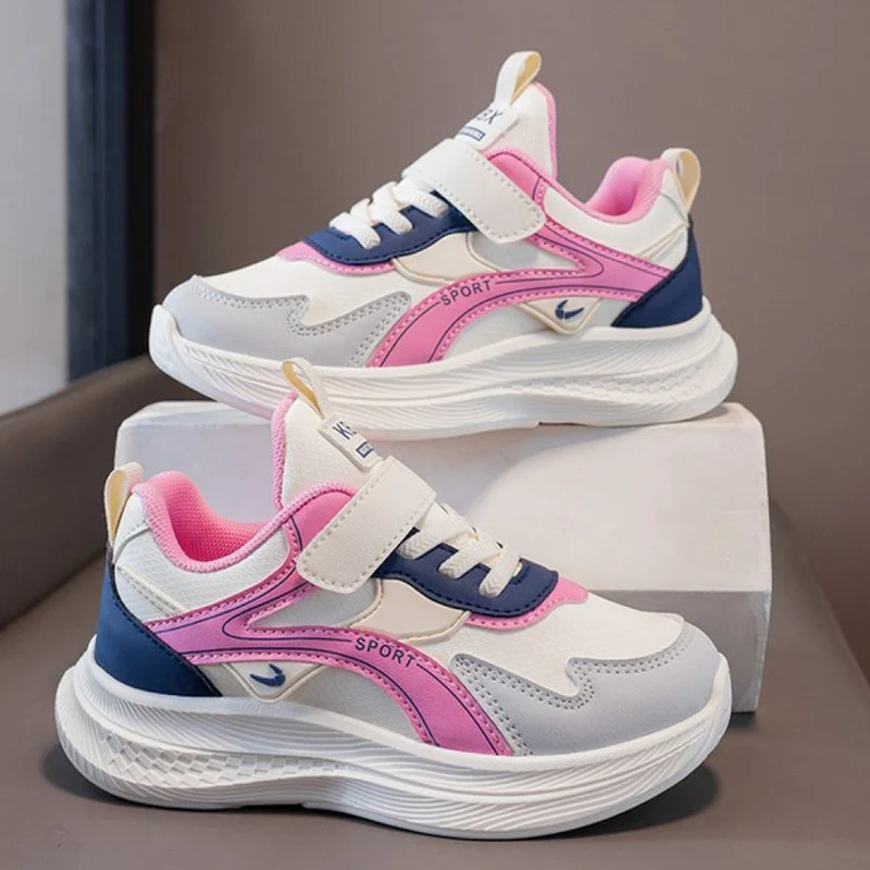 PU Leather Sport Shoes For Children 2026 Trend Fashion Teenager Kid's Sneakers Anti-slippery Breathable Running Footwear