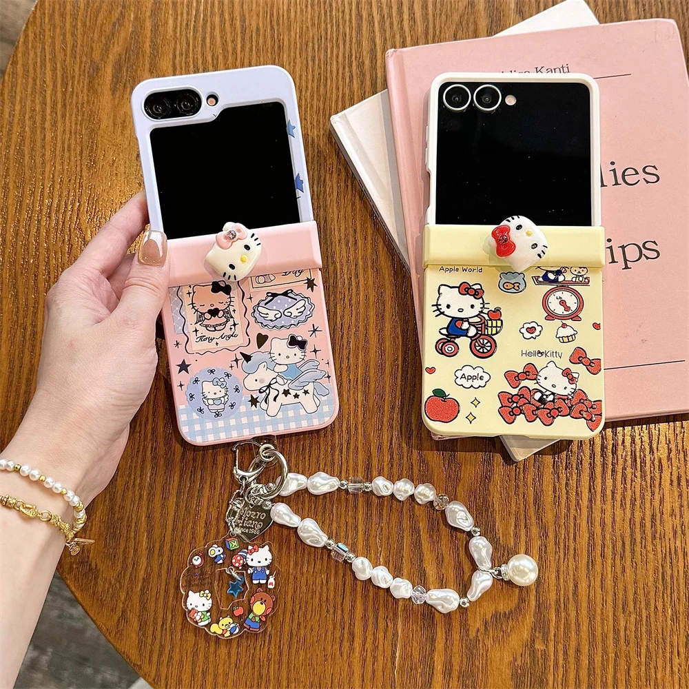 

Cute new rotate Hellokitty phone case for Samsung Galaxy Z Flip 7 Flip 6 5 4 3 5G Flip 5 7 FE cover Lovely Anti-fall Cartoon Cas