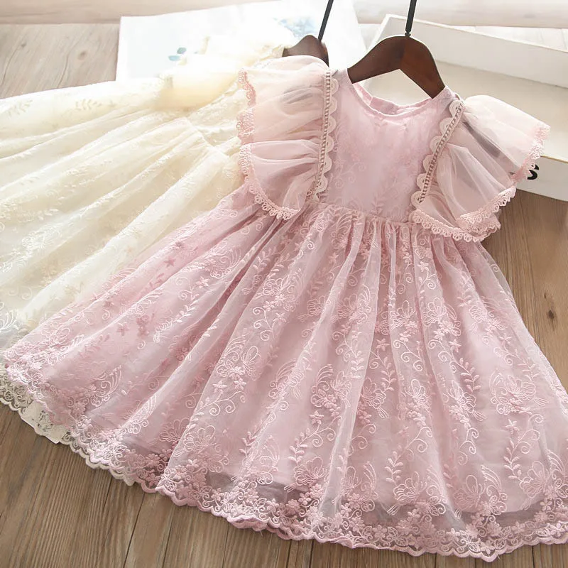 Girls Flower Lace Embroidery Dress Kids Elegant Princess Dresses Wedding Birthday Party Ball Gown Vestidos Children Clothing Wea