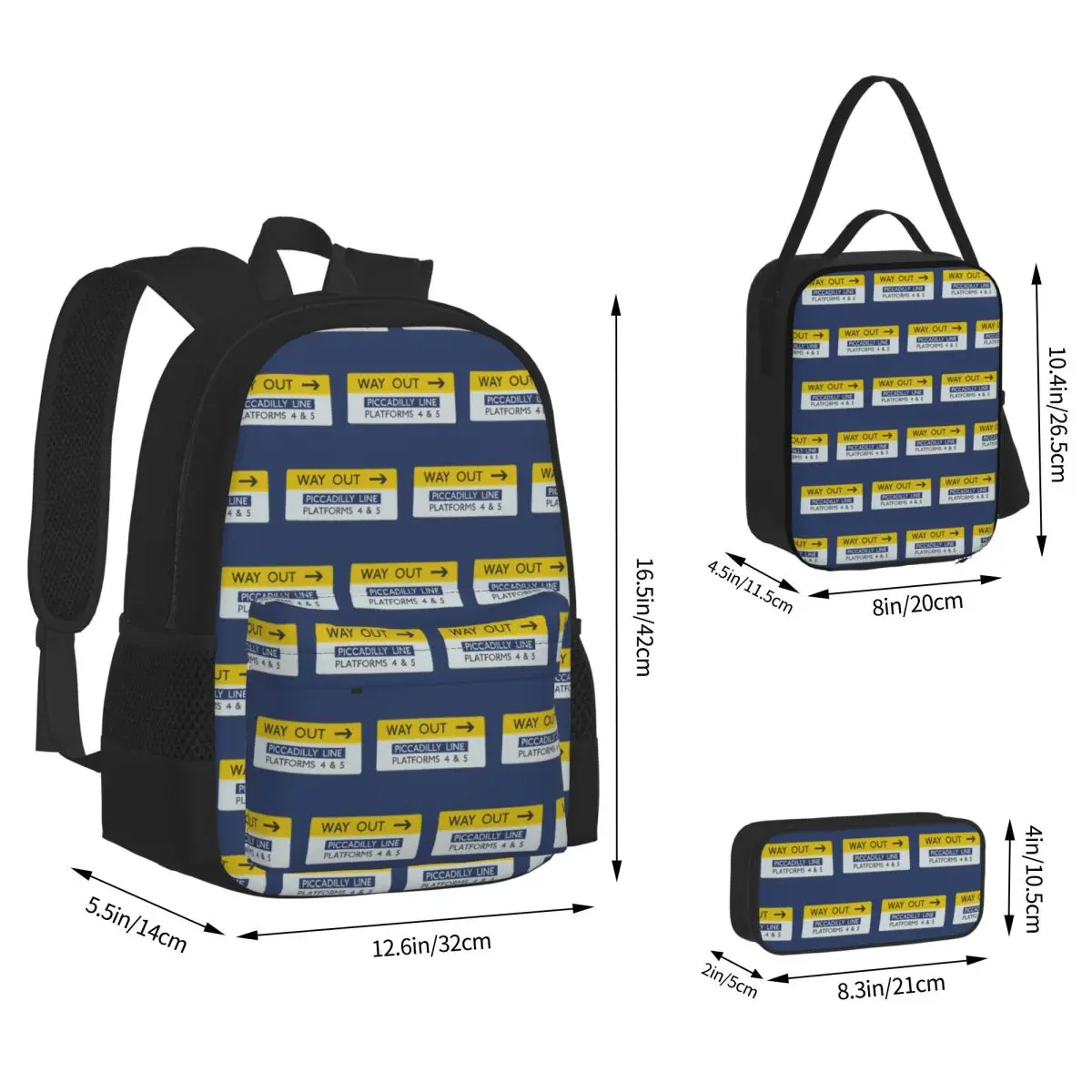 London Underground Way Out Sign Backpacks Kids Bookbag School Bags Rucksack Lunch Bag Pen Bag Three-Piece Set
