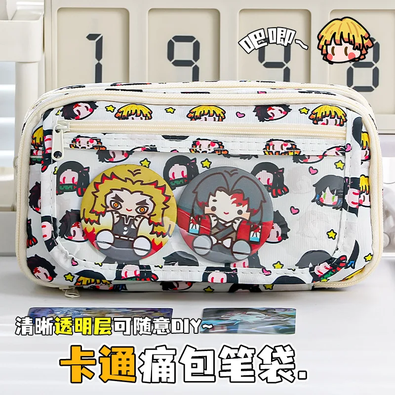 Demons Slayers Anime Ita Bag Large Capacity Pencil Bag Kawaii Stationery Holder Bag Pen Case Students School Supplies Kids Gift