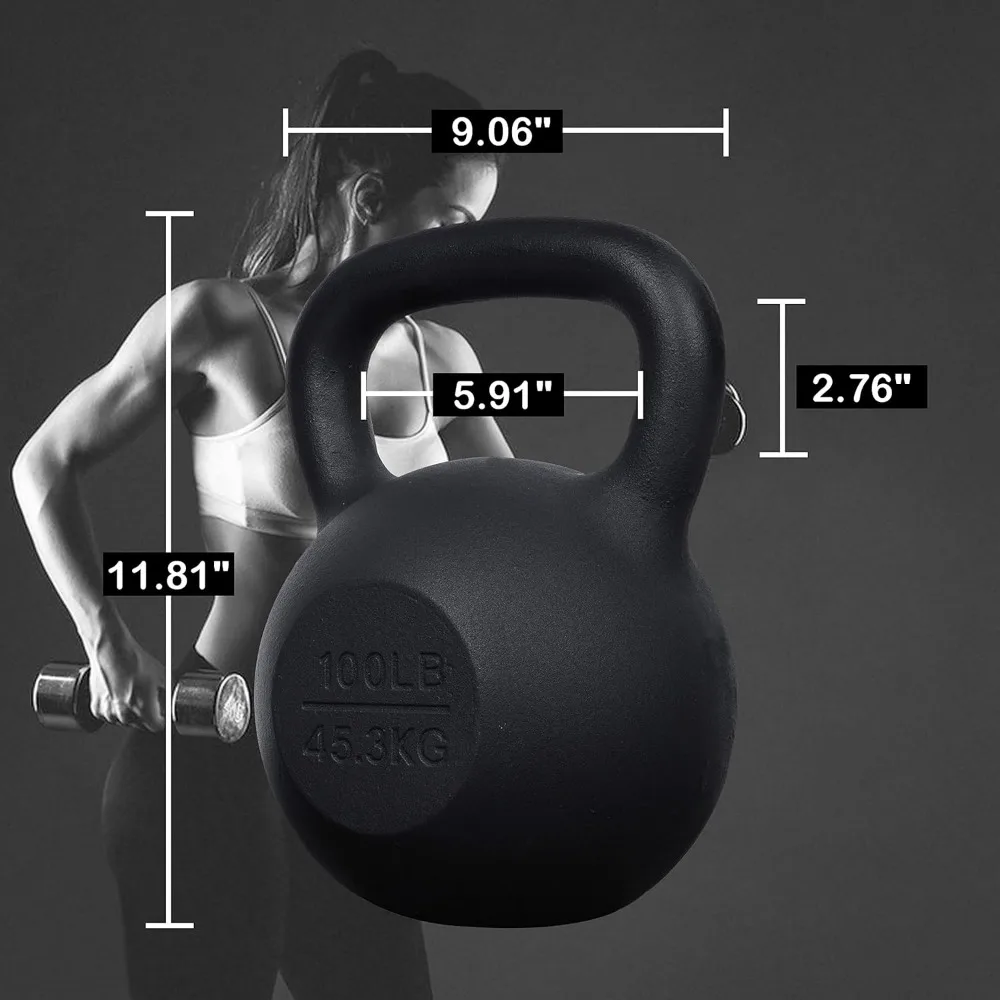 Powder Coated Cast Iron Kettlebell 100 Lbs Weights Strength Training for Weightlifting, Conditioning, Strength & Core Training