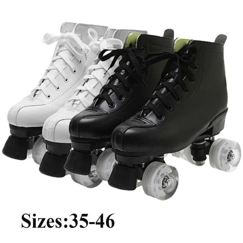 Roller Skates Shoes Microfiber Leather & PU Rubber Adult Men Women Unisex Quad 4 Wheels Skating Sliding Sport Training Shoes