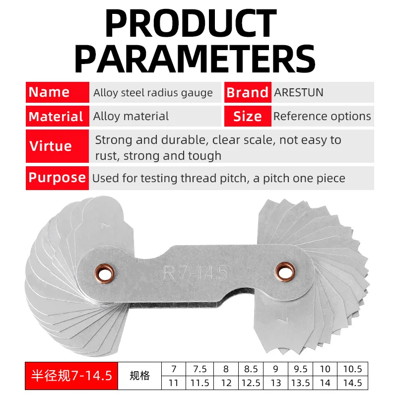 Radius template R gauge R1-6.5 7-14.5 15-25 26-80 radius gage plate fillet gaug External Internal Concave Convex Measuring tools