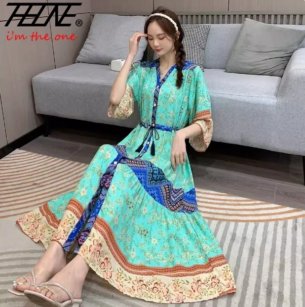 Vestidos Para Mujer Retro Floral flor moda verano vestido Mujer playa viaje Boho indio Vintage Casual Maxi Vestidos largos