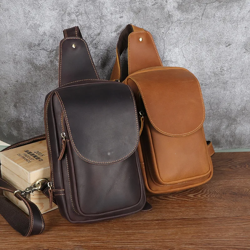 Casual Men's Chest Bag Genuine Leather Bike Riding Bag Outdoor Leisure Crossbody Backpack for Men