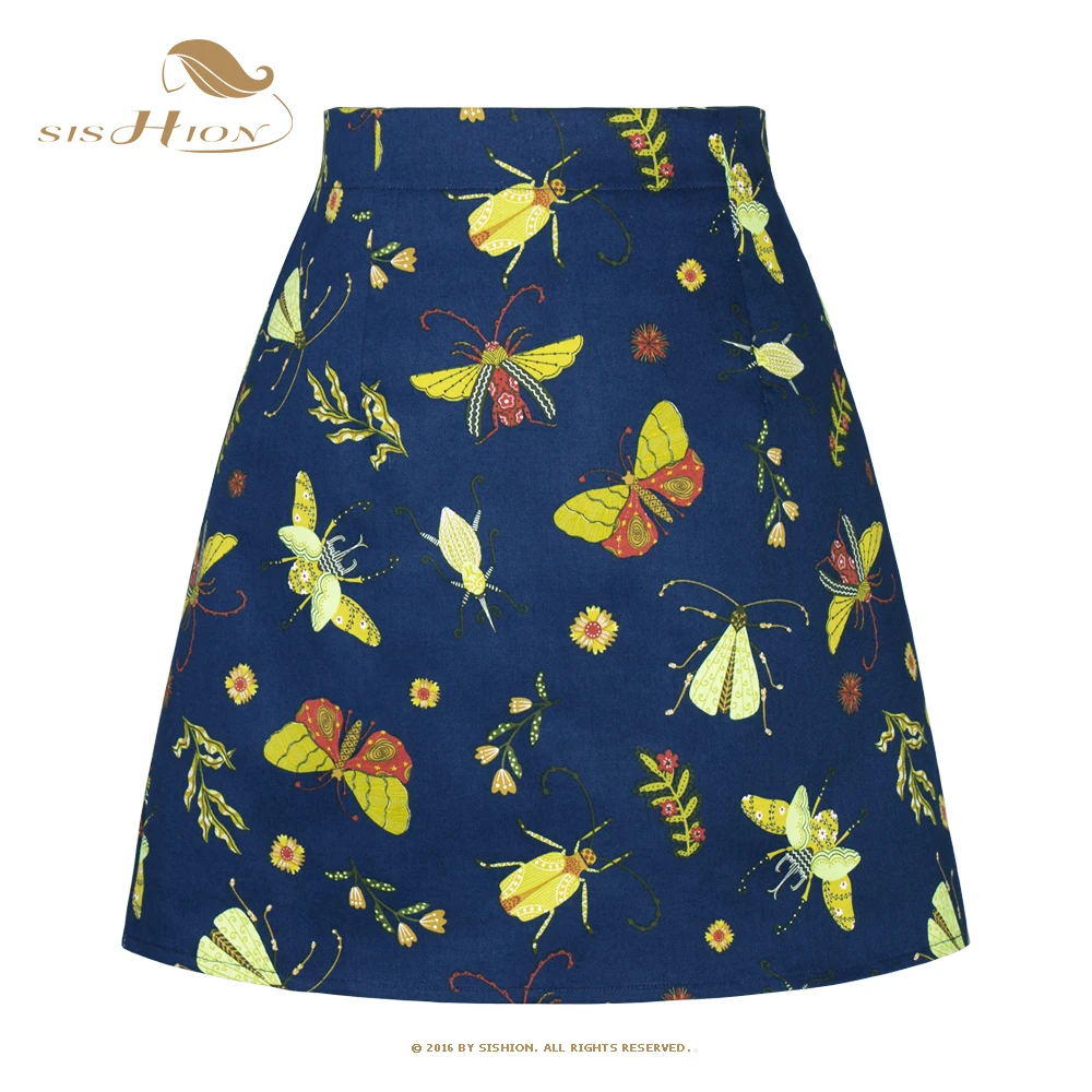 SISHION Blue Forest Insects Printed Vintage Mini Skirts SS0008 Y2K Goth High Waist Summer Women Short Skirt Jupe