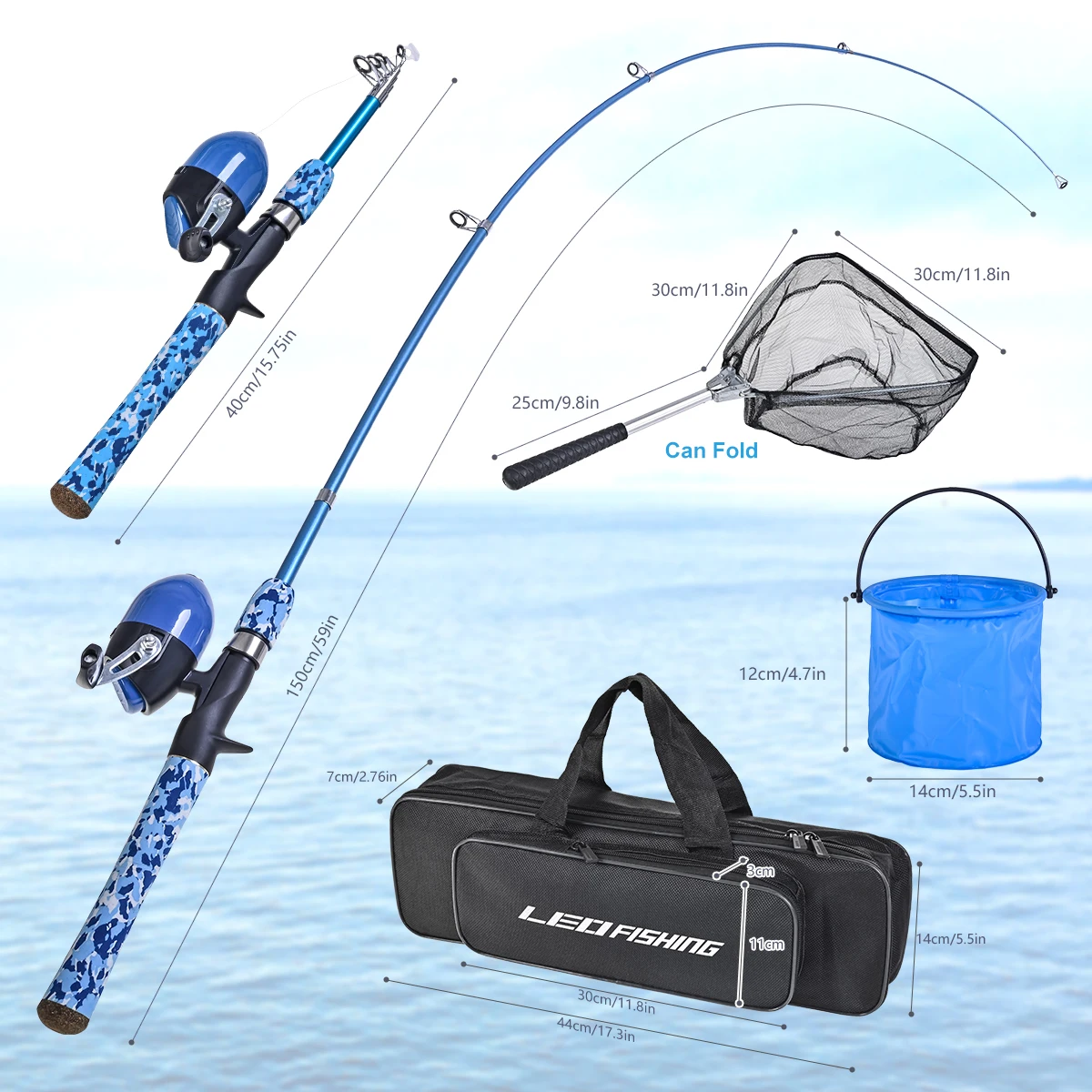 Imagem -04 - Duplas Conjunto de Pólo de Pesca com Kits de Partida Completo com Uma Rede de Pesca e Balde para Meninos Meninas e Juventude Crianças