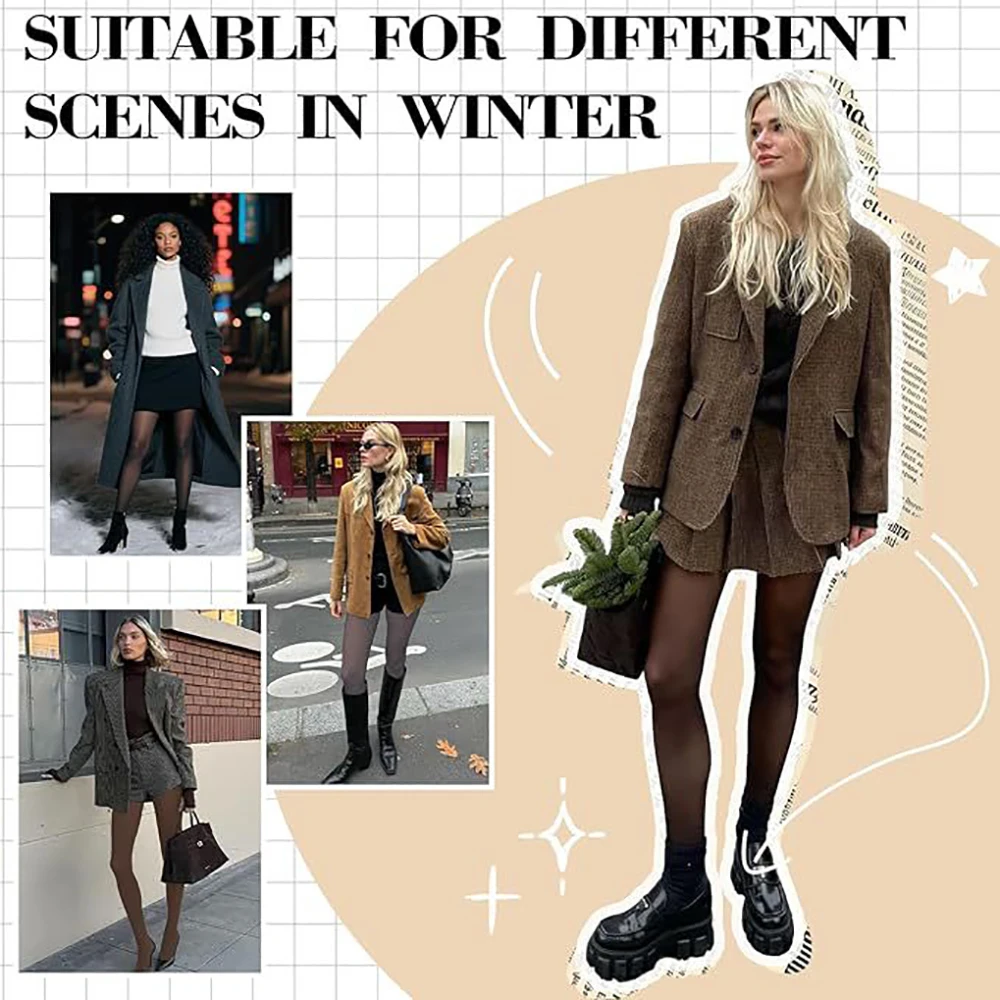 Thermo-Strumpfhose mit einer Naht, gefüttert mit Fleece, warme, durchscheinende Strumpfhose, die wie eine dünne, transparente Thermo-Strumpfhose wirkt, dicke Thermo-Strumpfhose, Leggings für kaltes Wetter. – Detail 6