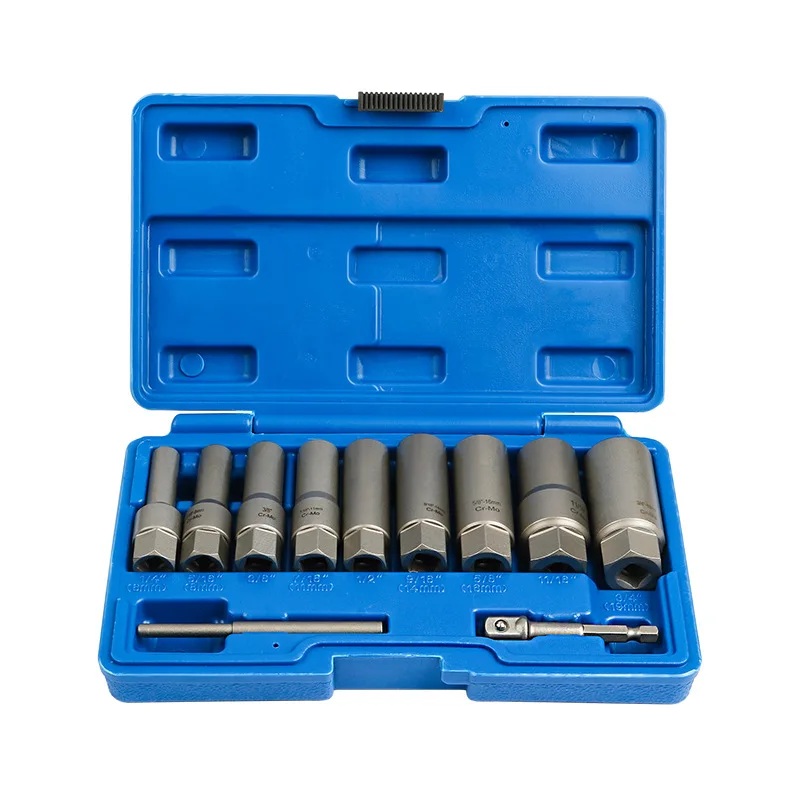 7/11Pc Socket Wrench Locking Wheel Nut Bolt Stud Extractor Remover 3/8in Adapter  Tamper Press Batch Sleeve Set Auto Repair Tool